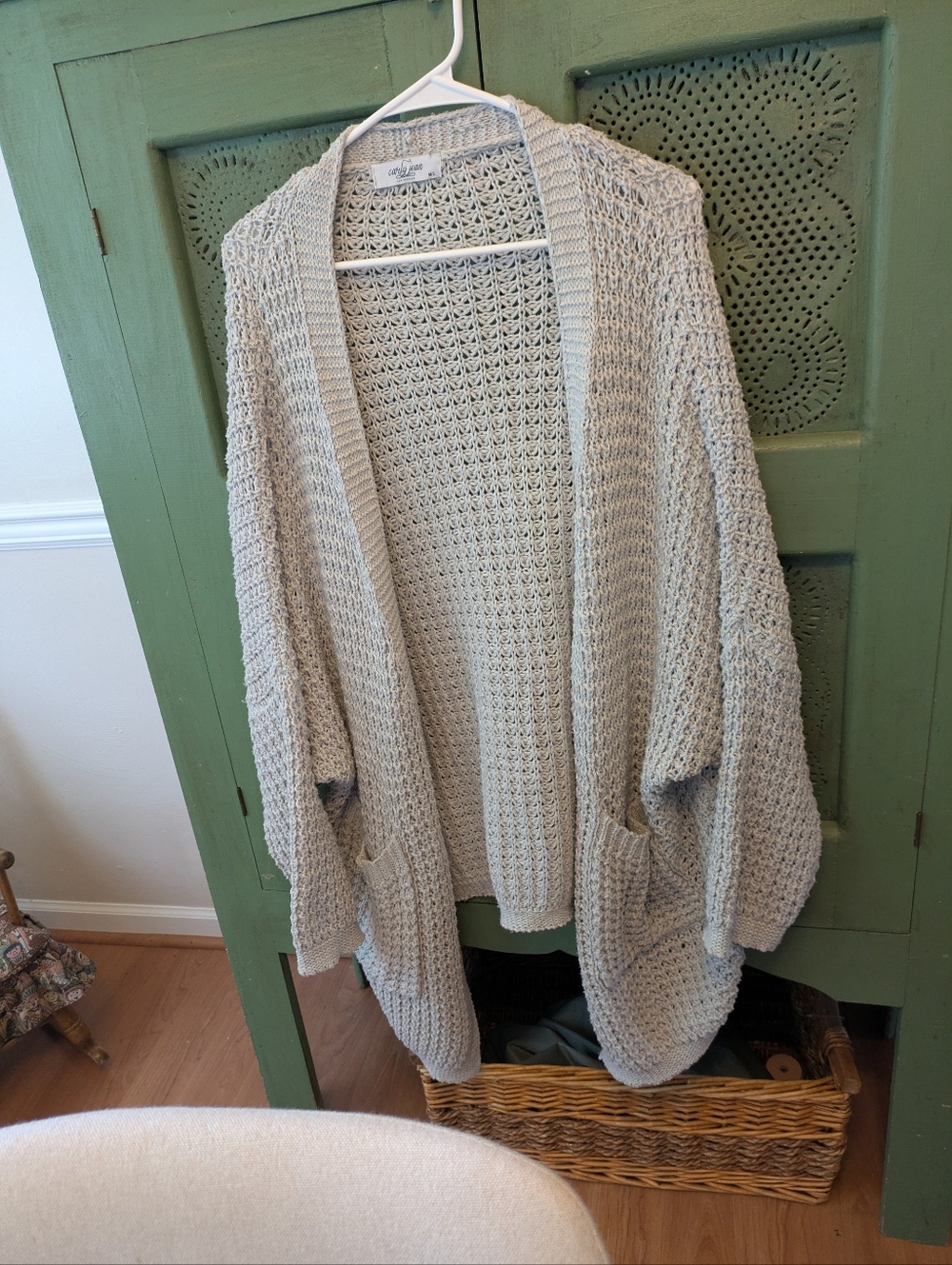 Carly Jean Cozy Open-Front Chunky Knit Cardigan - Light Gray
